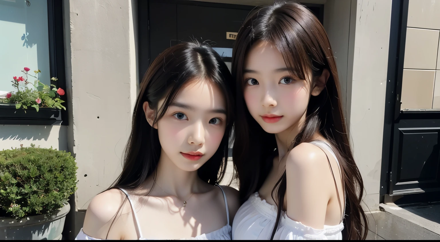 (High-resolution 8K raw photos are realistic,best quality)，Fashion trendy beautiful and charming woman，gentle and charming Chinese beautiful woman，Korea,Kpop idol，delicate and sexy collarbones，charming oval face，Double eyelids，Ingenious[peaches]flower eyes，redish pink lips，small-nose，exposed bare shoulders，focus at face，closeup of face，Hyper-detailing，Blue off-the-shoulder long-sleeved top，White hip wrapped skirt，Light red hair，Background bokeh，cleavage，long leges，(Seven-doppelganger shot，中景 the scene is，alone：1.4)，Lace，lacing，head gear， Fresh and impressive， natural color，Front light，Leaning against the wall，sitted，Princess chair，Body proportions are normal，Leaning together，Garbage heap，There is water on the ground，Swelling，There is a tattoo on the chest
