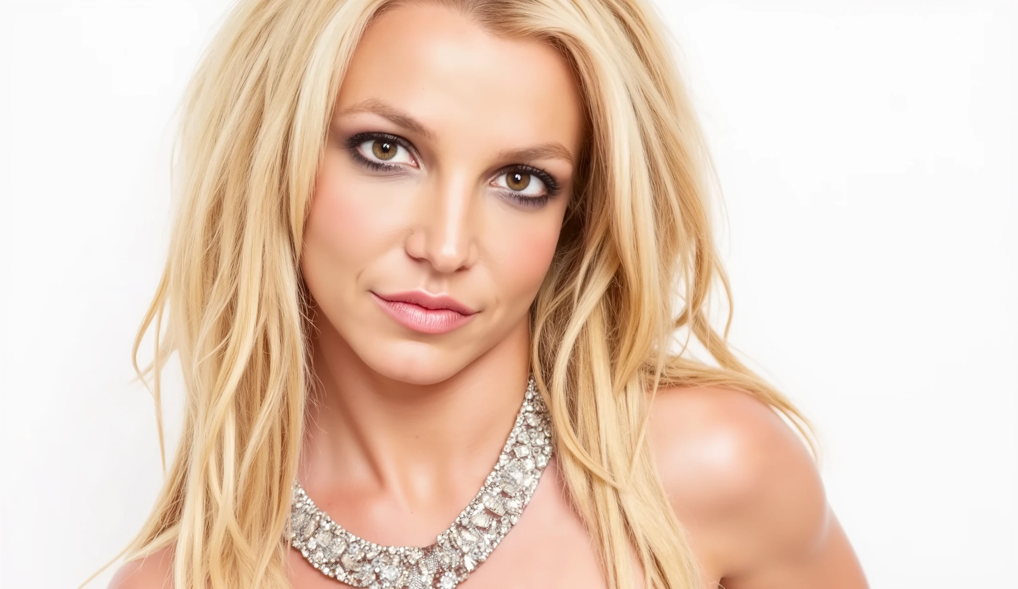 Close up Picture of (Britney Spears:0.6)  ((ohwx mujer)) with long blonde hair and blue eyeshadow Holding the American flag while fireworks happen in the background, 4th of July 