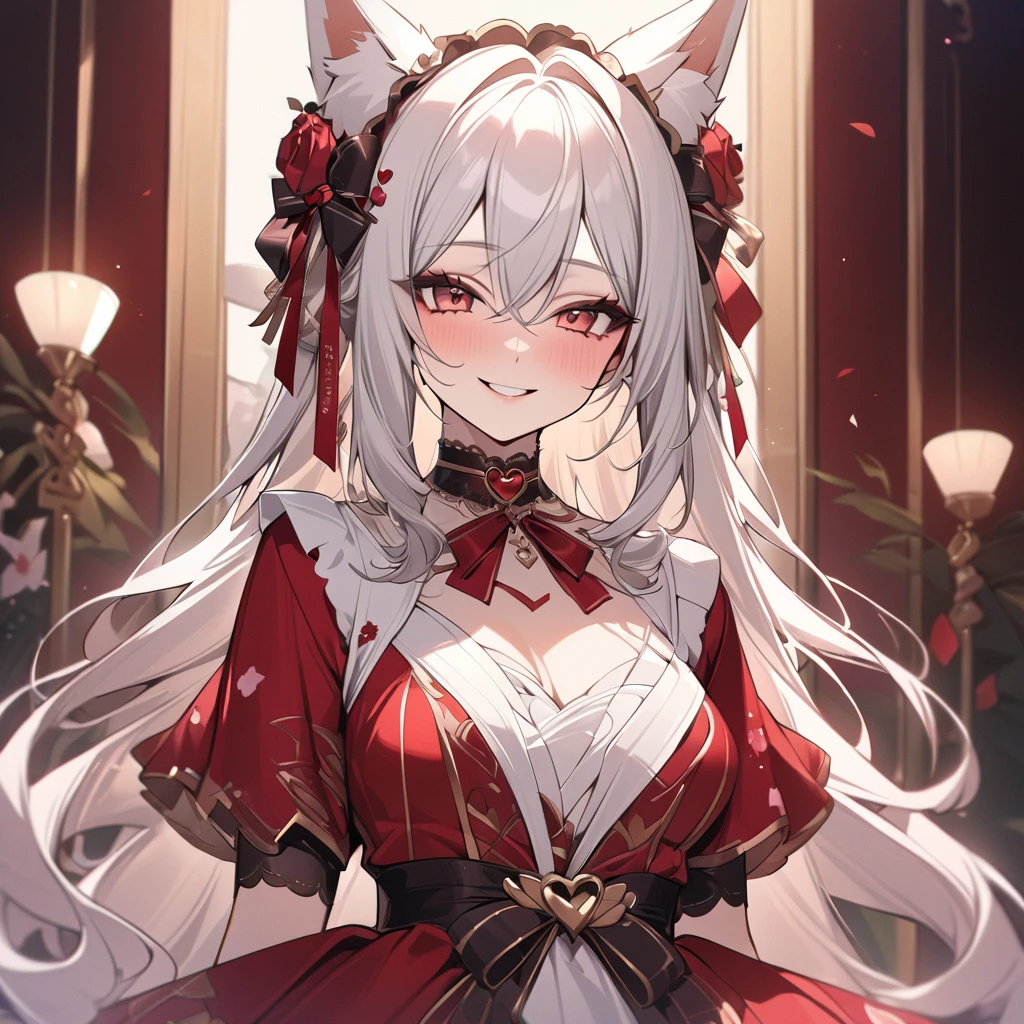 silver hair、cat collar black、eyes with sparkling flames、、belly button、japan town tokyo、Staring at the sky、first field view、wavy ponytail、hair on shoulders、very long hair、very thick hair、beautiful and fine eyes、golden eyes、eyes like jewels、Diamond-shaped eyes、hug your feet、detailed jewel leather collar、twin tails、sunglasses、amber eyes、beast ears、smile、embarrassing、blush、Tears、high detail、anime、romanticism、shine、silhouette、Depth of bounds written、UHD、retina、masterpiece、correct、anatomically correct、textured skin、super detail、high detail、award-winning、最high quality、high resolution、high quality、16k、cleavage, portrait