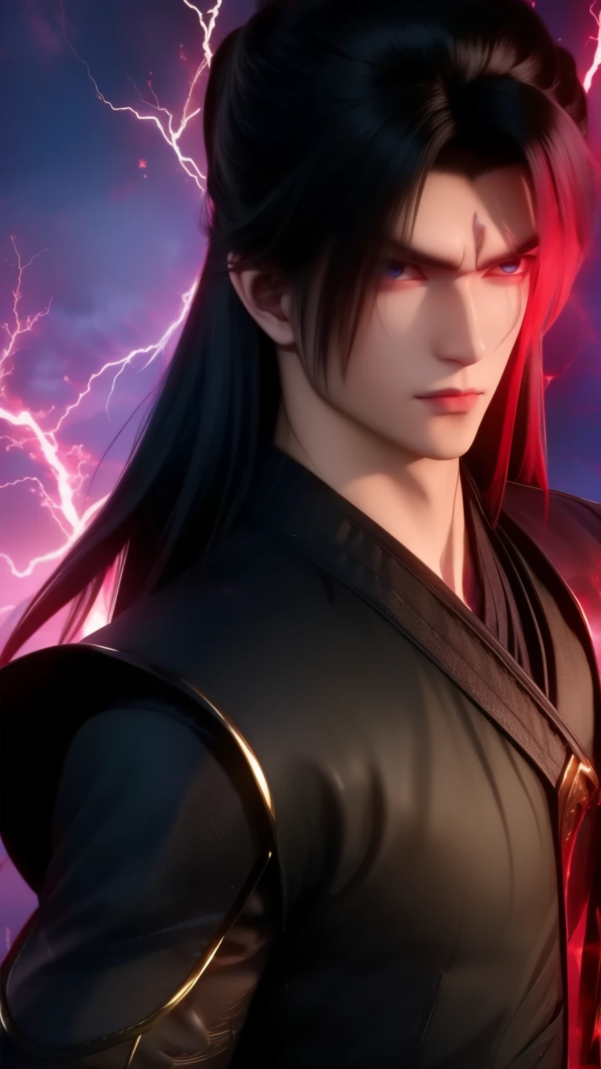 epic anime style, purple lightning, evil temperament, 20-year-old male shadow assassin, glowing black aura, shadow supervisor, handsome face, brilliant and majestic. Beautiful standard body and complete body structure. full body shot of a man with lightning in his hand, an epic anime about a purple energy man, in a battle stance with dark hair and glowing eyes looking at the viewer. Cool Gapmoe Yandere, menacing look, gintama's Hijikata Toushirou, inspired by Masanobu Okumura, the originator of the anime art style, Nobutaka Ike, the night war rages behind him. Highest image quality 8K, details everything 8K.