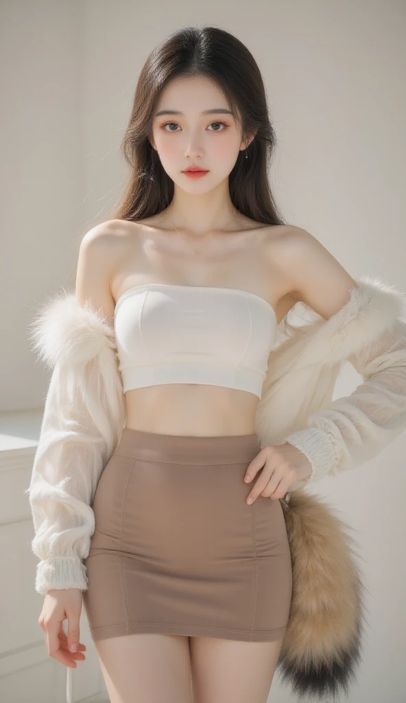 best quality, masterpiece, high resolution, CG, 5girl, Animal ears, Tail, Fox ears, , fox Tail, Large Breasts, High Leg Raise, Blonde hair, multiple Tails, large breasts, Heart, Long hair, Hands on Hips, cleveage, black High Leg Raise, Looking at the audience, Bare shoulders, Facial Tagging, skirt,, nail, underwear, Alternative clothing, Fox Girl, light, frank, photo, high resolution, 4K, 8k, Bokeh, Upper Body