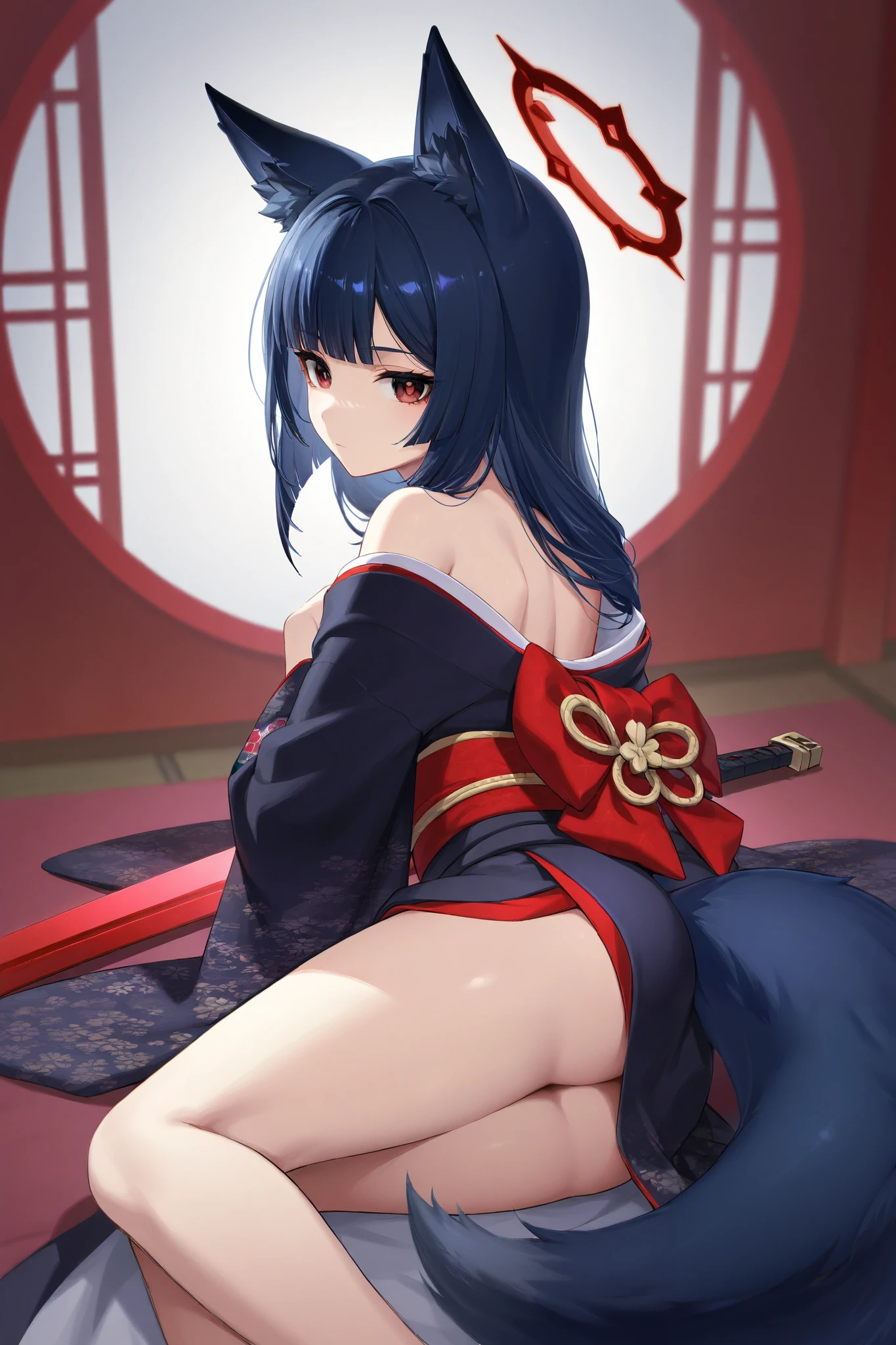 nsfw, masterpiece of,(perfect anatomy:1.4), best quality, expensive_solve, small details, expensively detailed and beautiful, clear_image、((big breasts))、((one girl)), ((Japanese sword))、(Japanese-style room)、(((ninja)))、(battle garments)