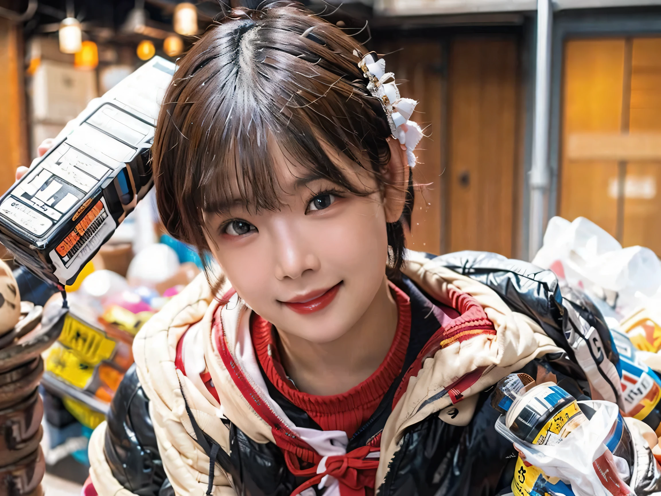 （8K、Raw photography、Highest quality、masterpiece：1.2),(Black Hair、Dark Eyes:1.9),(:1.6)、View your audience,Front view,White skin,(ponytail:1.3)、(Tight waist:1.6)、(Clothes that accentuate the shape of the breasts:1.0)、(Big Breasts :1.3)、Slim figure、Ultra-high resolution,beautiful,beautiful fece,(One person、No background:1.9),whole bodyボディー,Japanese women,（reality的：1.37）、Photon Mapping,reality、(Baby-faced and cute: 1.4)、(Cute Smile: 1.8)、(Round face: 1.8)、Radio City、Physically Based Rendering、Depth of field rally background、photograph, (I can see your knees、Thigh close-up:1.8),（:1.6）,whole body、Great quality