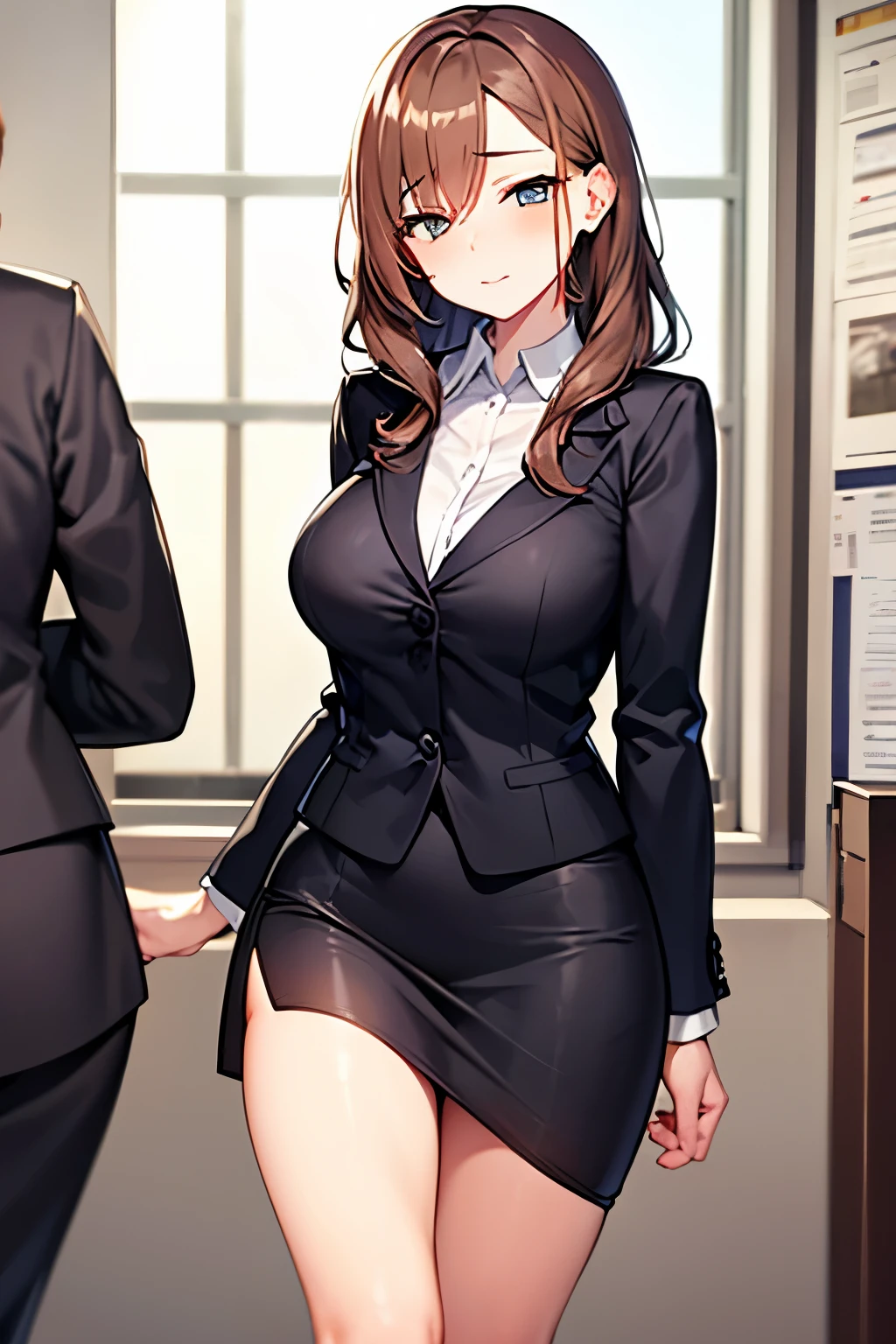 highest quality, masterpiece, High resolution, 1 girl, sae chabashira, (30 year old adult woman:1.5), (One body), First Default, First Closing, (black_Jacket:1.5), (White shirt:1.5), (black_Pencil Skirt:1.5), formal, suit, clavicle, (First hairstyle:1.5), Long Hair, (black髪:1.5), hair ornaments, (Brown eyes:1.5), ponytail, (Hair Clip), (Detailed and beautiful eyes:1.6), Highly detailed face, Perfect lighting, Extremely detailed CG, (Perfect hands, Perfect Anatomy), classroom, Perfect body, (Pantyhose and panties:1.5), (blackいパンスト:1.5), (smaller head), (big:1.5), (red面:1.5), (Wide pelvis), (Are standing), (とてもbig_Lower Body:1.5), (Very thick_Thighs:1.5), (Lift up the skirt:1.5), (スカート that rolls up:1.5), (股間のアップをFrom below見上げる_perspective:1.5), (From below:1.5), (Cowboy Shot), (smile:1.5), (red_lips), (Huge breasts), (Long legs:1.5), (Watching the audience)　　　　　　　　　　　　　　　　　　　　　　　　　　　　　　　　　　　　　　　　　　　　　　