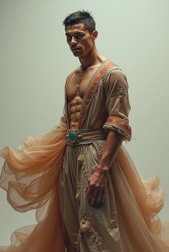 a handsome tanned muscular man full body with no makeup, in the style of fatima ronquillo, indigo and aqua blue, cultural fusion, karol bak, light brown and teal, carnivalcore, photo-realistic technique, non asian, arab, hispanic, Brazilian, luscious pinkish lips