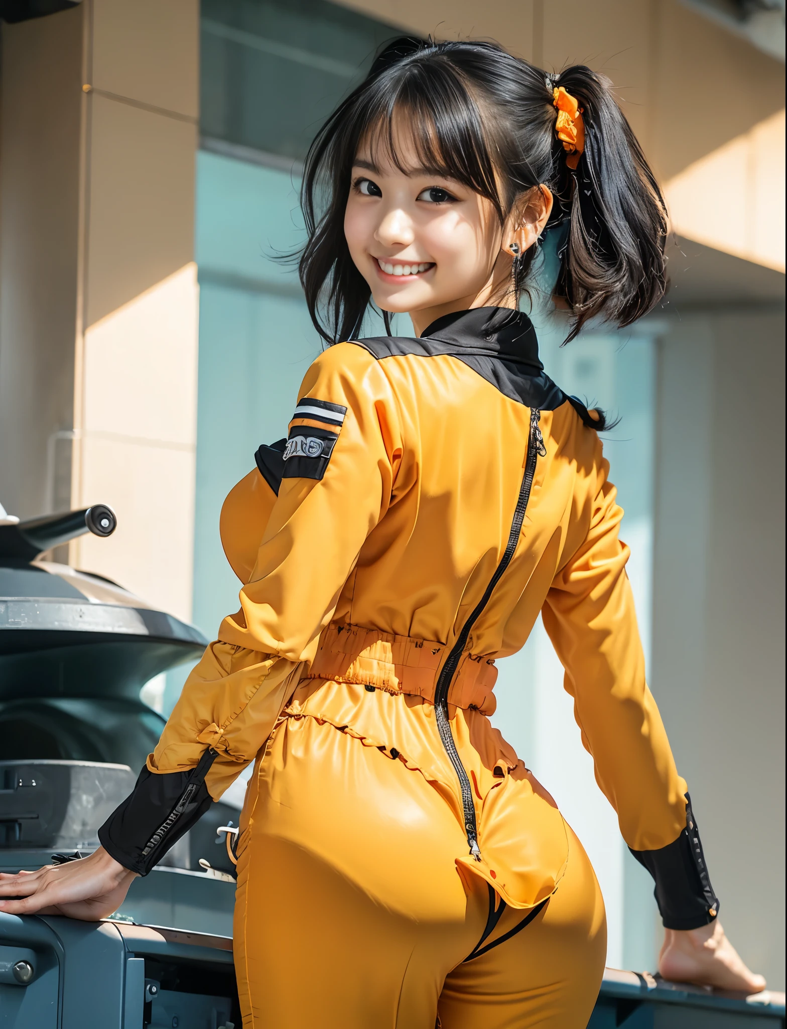 (8K、Raw photography、Highest quality、masterpiece:1.2),(Black Hair、Dark Eyes:1.9),(Plug Suit:1.6)、View your audience,Viewed from the front,White skin,(:1.3)、(Tight waist:1.6)、(Clothes that accentuate the shape of the breasts:1.0)、(Big Breasts :1.3)、Slim figure、Ultra-high resolution,beautiful,beautiful fece,(One person、No background:1.9),whole bodyボディー,Japanese women,(reality的:1.37)、Photon Mapping,reality、(-faced and cute: 1.2)、(Cute Smile: 1.8)、(Round face: 1.8)、Radio City、Physically Based Rendering、Depth of field rally background、photograph, (I can see your knees、Thigh close-up:1.8),(:1.6),whole body、Great quality