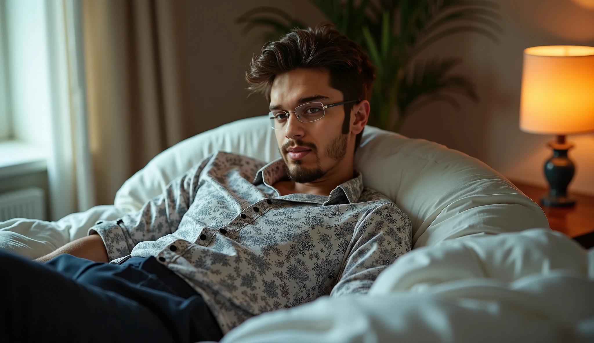 Um close em um homem de oculos 24 anos pardo com a pele detalhada em 4k
