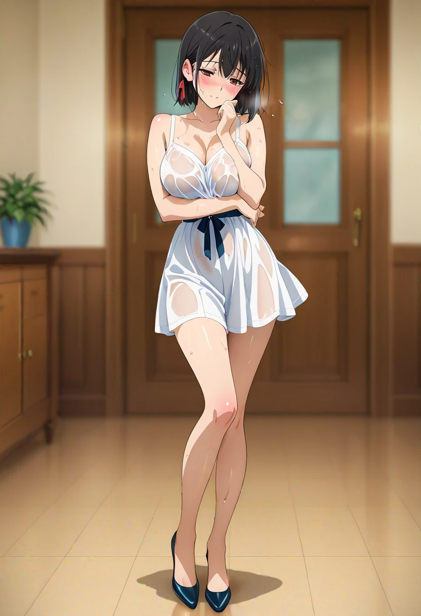 1girl in, lightsmile, Shiny skin, Best Quality, masutepiece, (Game CG:1.4), NSFW, Detailed beautiful face and eyes,big breasts、Lingerie with a small area, sailorvenus, I could feel the battle, Serious, Cowboy Shot、large full breasts、((Best Quality)), (Ultra-detailed), (extremely detailed CG unified 8k wallpaper), Highly detailed, High-definition raw color photos, Professional Photography, ((Beautiful big breasts)), Amazing face and eyes, (Uniform with open chest), (See-through panties:1.2), Cameltoe, Open legs