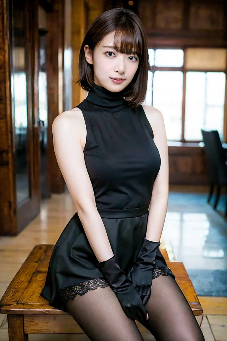 8K UHD, DSLR, Complete Anatomy, (2 legs), (2 hands), (5 fingers), (Best Quality: 1.3), (Masterpiece: 1.1), High Resolution, Cinematic light, Intricate Detail, (Photorealistic), Outside, Beautiful Outside, Sunny, Best Realistic, Japan Man, One Girl, 20 years old, Clavicle (A cup), , (Cafe: 1.5), Dimples, Short straight hair, slightly open lips, big eyes, looking at the viewer, ribbon, bare shoulders, chest open shirt, pencil skirt, high waist skirt, sitting legs slightly bending the knees, indoors, piercings, 10 denier shiny black pantyhose, red high heels, (smile), (full body: 1.6), slender ulzzang-6500-v1.1, (raw photo: 1.2), (Photorealistic:1.4), Beautiful detailed girl, Highly detailed eyes and face, Beautiful detailed eyes, Ridiculous, Incredibly ridiculous, Huge file size, Ultra detail, High Definition, Very detailed, Best quality, Masterpiece, ((Japan Girls' High School Uniform)), Very detailed, CG, Unification, 8k wallpaper, fantastic, fine detail, masterpiece, best quality, Highly detailed CG uniform 8k wallpaper, light on face, movie lighting, 16 year old girl, (without panties)), ((dynamic pose))), (camel toe), (half), (pantyhose), (knee bending, leg sitting)
