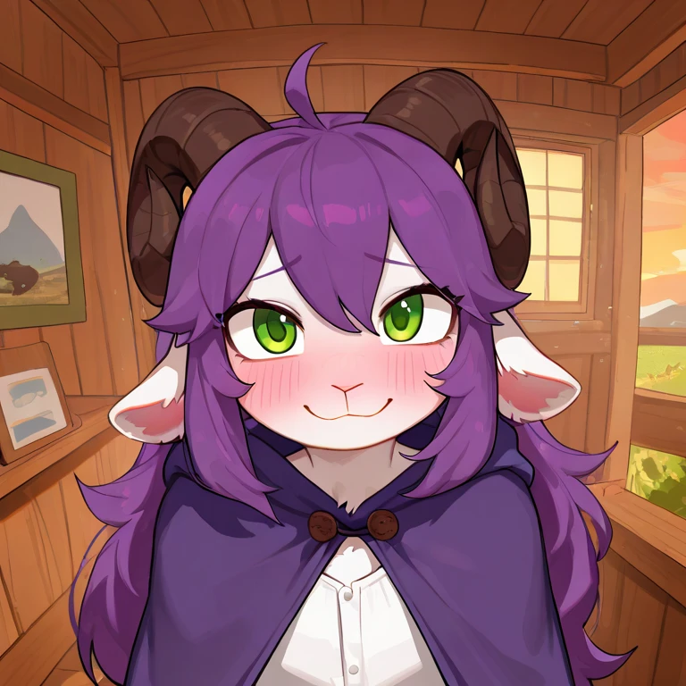 [by teranen], digital art, high quality, masterpiece, ((detailed face)), ((detailed fur:1)), depth of field, 1girl, (white fur), (female), (goat female anthro), anthro, purple eye, (curved horns), brown hair, (goat tail), short muzzle, ((goat)) (thick thighs, huge hips, huge breasts, perky_breasts, small waist, big tits,), glasses, ((blushing)), two-tone body, full body, looking at the viewer, long hair, curly hair, head horns, submissive, cute, (((face view))), (((portrait view))), (half shadow), [crepuscular ray], [detailed ambient light], [gray natural lighting], [ambient light], [explicit content], [sharp focus], (questionable content), (shaded), breedable, cute face, goat girl, suggestive, ((gypsy clothes)), ((cleavage window)), (((nsfw))), hunchback of notre dame, lewd,