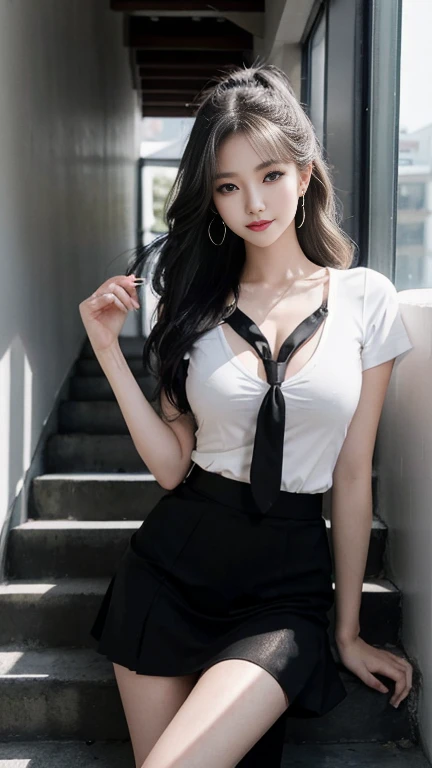 NSFW, white blouse and black skirt, 15 years old