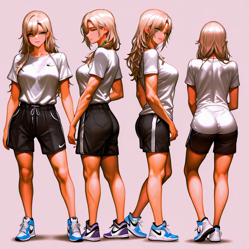 ((masterpiece)),(((best quality))),((character design sheet)), ((full body view)),((vulgar)), illustration,thick thighs,1girl,big tits,((between breasts)),pussy juice,wearing an Wet sexual soccer uniform and soccer shoes,shirt harf lift