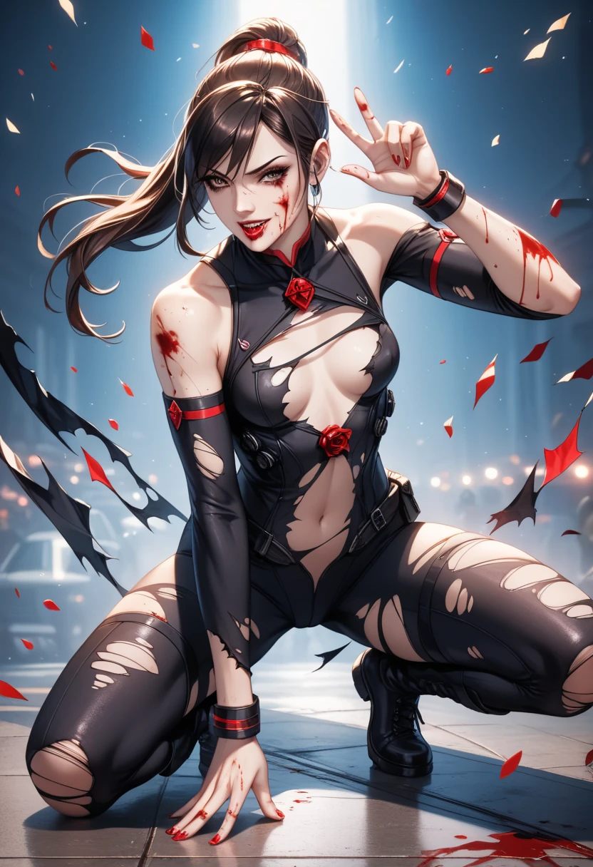 girl, Rotten Zombie Warrior, Evil look, sexy, Wield a spear, Demon Armor, Face Paint, Body Paint, Red glowing eyes, Combat Stance, Vibrant appearance, Creative Action, Imaginative, Sensual, Voluntary, Highest quality, Skin Texture, Intricate details, (Cinema Lighting), RAW Photos, 8k