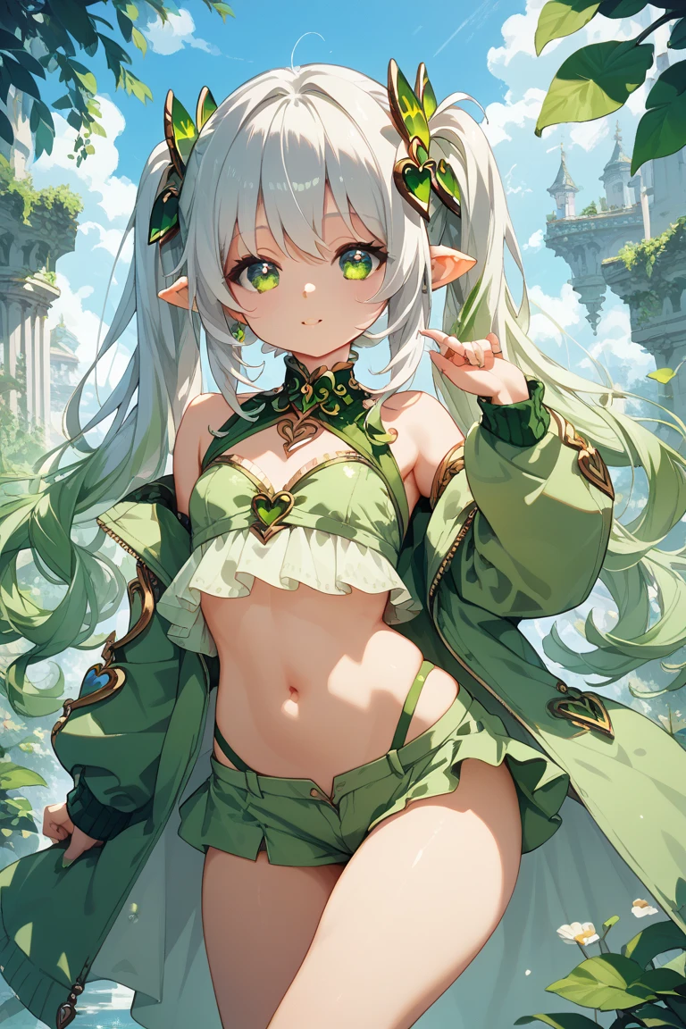 Elf Woman, snow-white hair, elastic figure, in the middle of a forest, all covered in bruises and cuts, cut clothes, dark skin