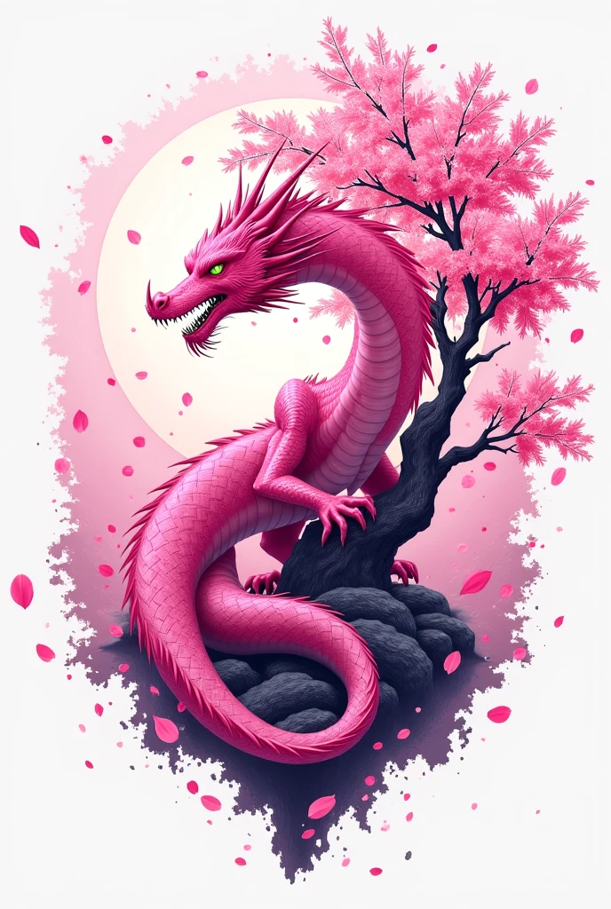 Pink Chinese Dragon Coat of Arms with Flowers