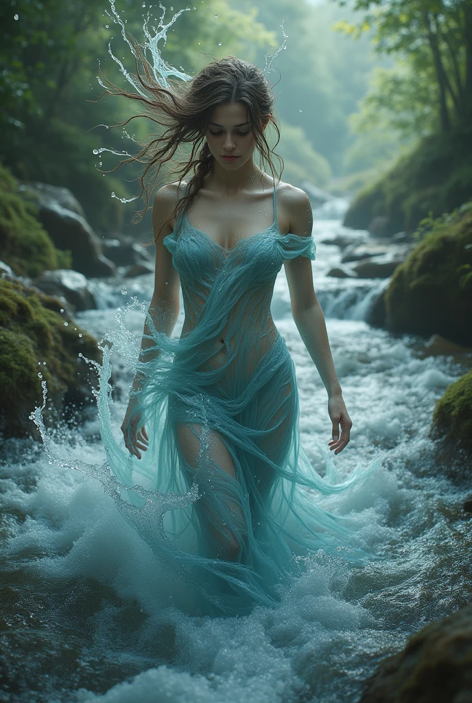 Studio Ghibli style, best quality, high resolution, 8k aesthetic, mesmerizing celestial moonlight,
Α field of white flowers. A beautiful young woman in a blue dress damselpose, knees up, (gagged, knotted cleave gag:1.4), trees with white leaves rest in the background, bound with blue rope. Beuatiful eyes, make up, long eyelashes. the cloudy sky breaking to reveal the blue moon. rain is pouring across the landscape as heavy wind blows the white flowers that flood the ground. lightning strikes in the background directly hyper realistic. Epic scene like a dream. Leaves are fluttering around the women. The world is majestic with wildlife showing up to listen. Deer laying near by watching and listening to the female. As she lays on a river her dress made of beautifully detailed water. Bunnies rest by the river watching her. Beautiful masterpiece of art.. beautiful contrast of the light along the water which has an incredible reflection. Laying on water. dress made of water on the female. high aspect ratio. beautiful composition. detailed textures. realistic. beautiful detailed moon.