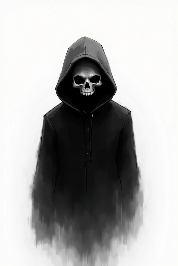 Create a minimalist design of Ghost from Call of Duty for a t-shirt. The design should focus on simple, clean lines and basic shapes to capture the character's essence without excessive details. Incorporate Ghost's iconic skull mask and hood with subtle shading or a monochromatic color scheme. The overall look should be sleek and modern, suitable for a t-shirt print, with an emphasis on minimalism while retaining Ghost's recognizable features.