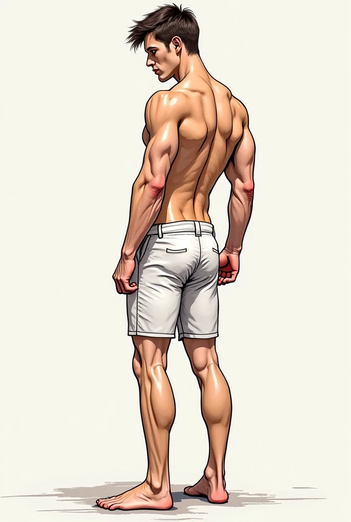 Draw an afrojapanese man using a thong, he has a prominent and erected dick