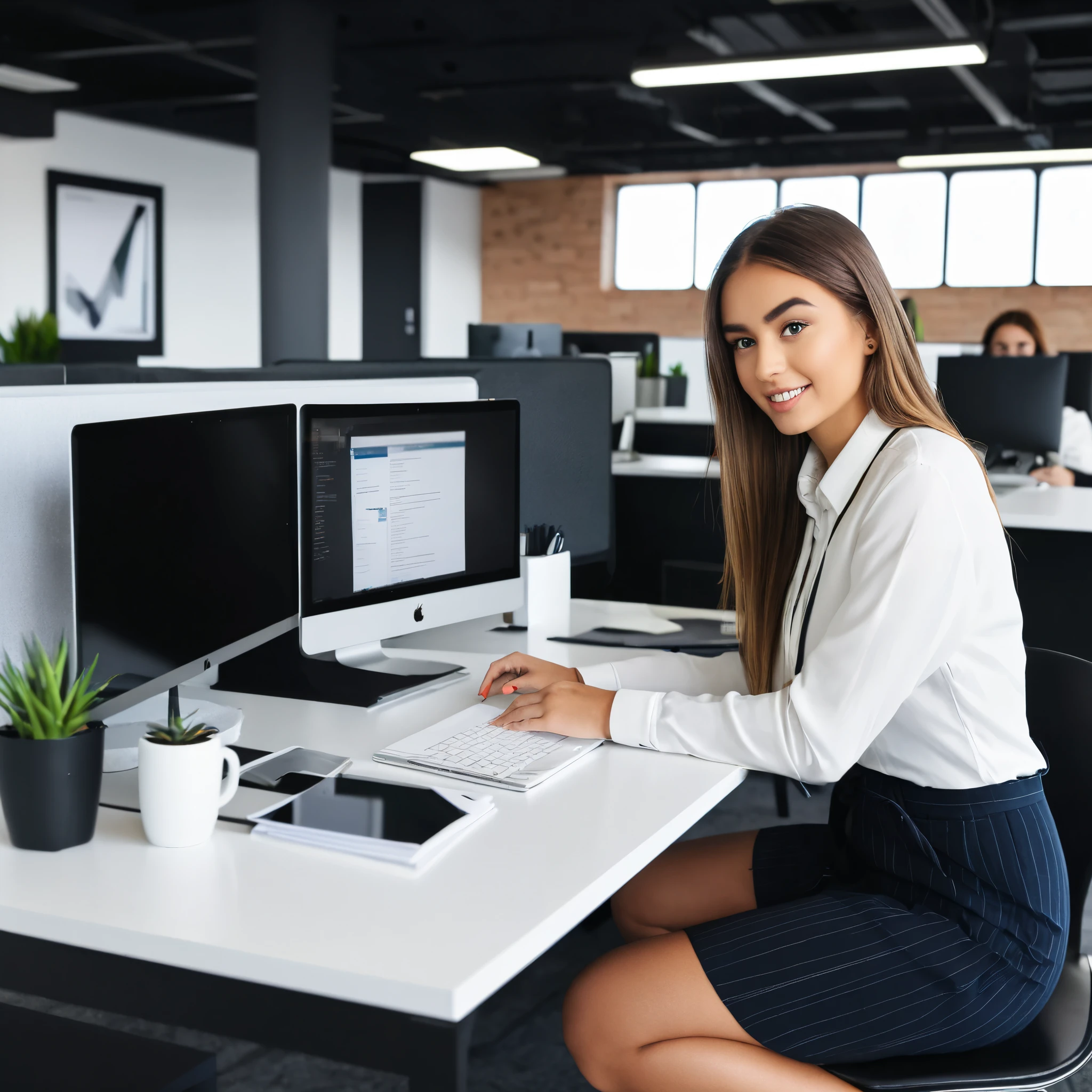 girl working in a modern office 