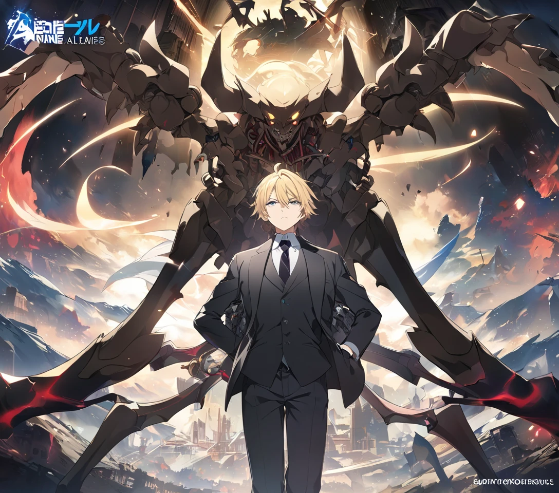 Anime characters standing in front of dragons in black suits and white shirts, trending on artstation pixiv, human and dragon fusion, Kawasi, Detailed digital anime art, pixiv trending, Epic anime style, Tall anime guy with blue eyes, akehiko inoue and ross tran, Badass anime 8 K, From Arknights, Guilty Gear strives to splash art