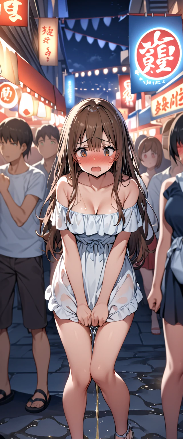 (Ultra-high resolution of the highest quality, masutepiece, Best Quality, 8K, Super Detail, Best Quality:1.3), (Anatomically correct:1.2), (1 :1.2), (Loli:1.6), ld:1.6), (petite body, build, stature:1.6), (flat chest:1.5), (drooping eyes), (blush cheek:1.3), (long hair:1.2), (black hair:1.2), ribbon, (white t-shirt, long skirt:1.7), (in crowded train:1.8), front view, Extremely cute, (extremely detailed beautiful face), Authentic skin texture, beautiful hair, beautiful face, beautiful eyes, beautiful body, beautiful hands, (orgasm, sexual aroused, sexual pleasure:1.5), (clothed:1.6), (crying:1.2), (closed eyes, closed mouth:1.1), (hair over eyes:1.6), (face focus, clothes focus:1.6), (looking up:1.1), (from above:1.6), (standing), (A large group of uglymen grab the girl's chest:1.8), (arms up:1.4), (grabbing another's breasts:1.8)