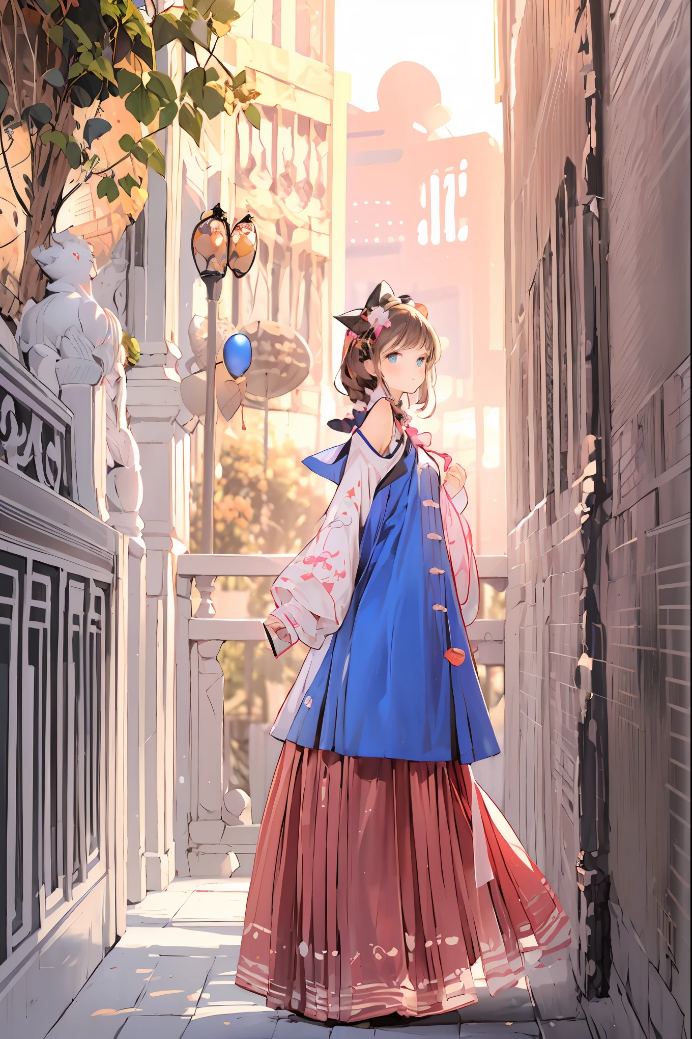 Yo Watanabe, Yu Watanabe,  brown hair， shortcuts，Messy Hair， short braided hair， Neat ， slender beauty ，Dignified posture， small breasts， beautiful feet， Her charming grayish blue eyes shine like stars， vibrant colors, beautiful eyes,A delicate smile, textured skin, best quality,  gentle and beautiful woman  , anime style ､, orange hair band,Locket Pendant, camisole,Bareneck,Shoulder,Bare clavicle,blue long skirt ,Cute stiletto heels, evening,sunset,walk, big canyon {x} the sun sets,whole bodyがイラストに入るように,  looking down from above ,
break outdoors, Coastal Road, construction site ,
break looking at viewer, whole body,
break ( Masterpiece:1.2),   Top Quality High Resolution ,  Unity 8k Wallpaper, (shape:0.8), ( Beautiful Details :1.6),   Detailed Face ,  perfect lighting,  Highly detailed CG , ( Perfect Hands,  perfect anatomy),