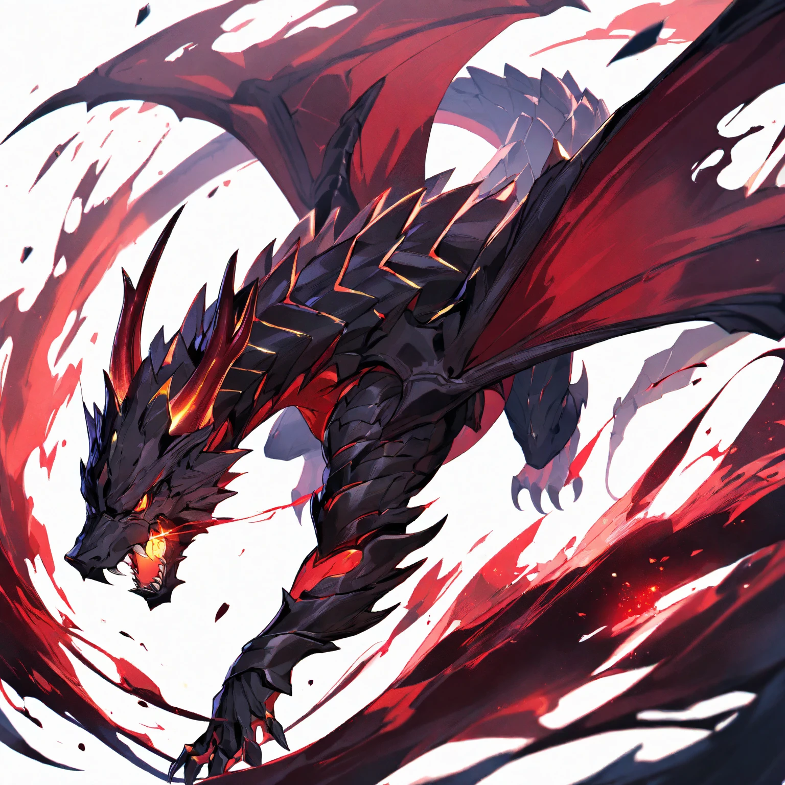 Japanese dragon, full width, beautiful red with black details, black background