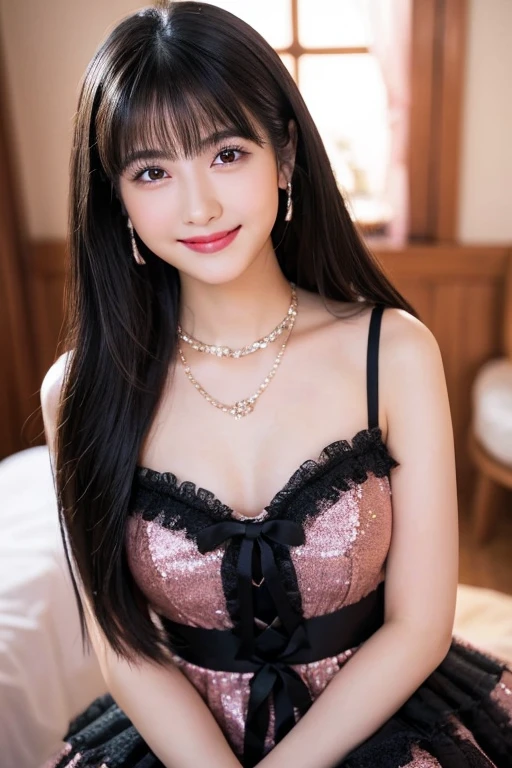 Beautiful, cute baby Face,  russian lolita Girl, blue eyes, high ponytail hair, black hair, hair ornaments, wearing sexy pink mini kebaya dress, micro skirt, Rounded medium Breast, cleavage cutout, slightly Chubby , luxury necklace, White Skin, Smiling, bedroom Background, full body portrait, high heels, Perfect Potrait, Bokeh Effect, Look at Viewer, Armpit, Perfect Eye, Perfect Hand, Perfect Finger, Bracelet, Ring, ((adorable:1.2)), ((masterpiece:1.1)), ((bokeh:1.2)),two 18 year old tween girls trying on cute clothes, two close friends, colored hair, collar, skinny body, detailed pupils, beautiful face, perfect faces like young asian models, tattoo, touching each other, back straps, innocent expression, enticing, full body showing legs, garter with stockings, good lighting, high heels, cute glasses, kawai cosplay girls, strapped colored dresses with cutouts slits, bright playful, thin model, cute young teen girls