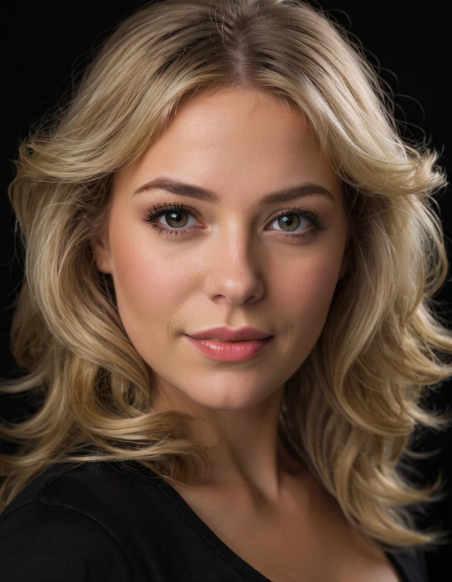 super cute blond woman in a dark theme