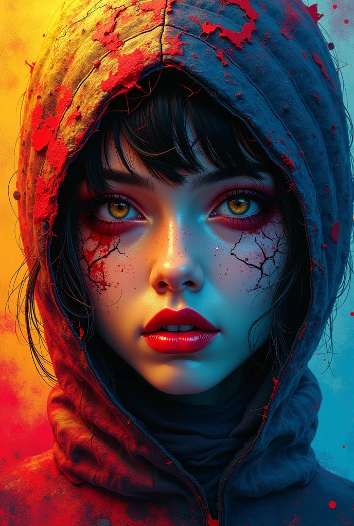 I'm a gabber dj, DJs usually have a unique and fictitious character that identifies them., Make me one that is original and reflects the love for hardcore music that has an underground and graffiti style and is a little bit evil and dark and that is just the face, I don't want to be completely covered