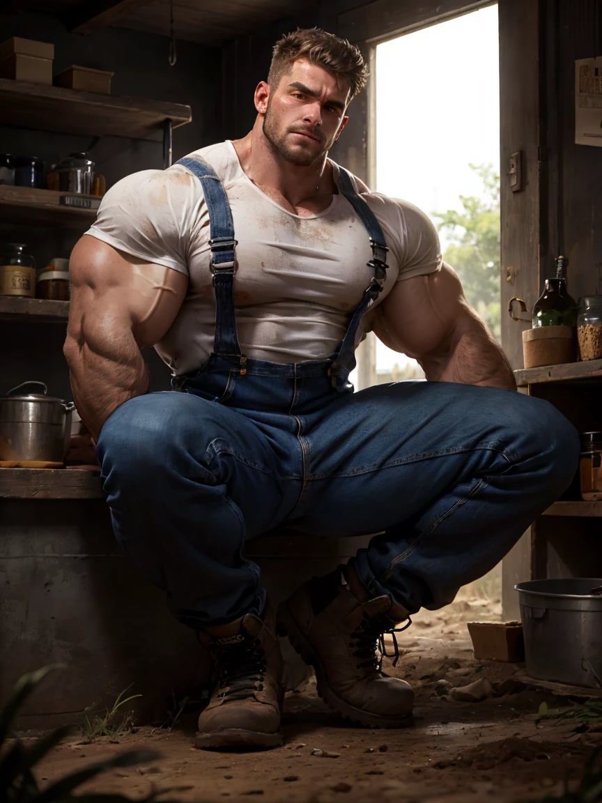 wide angle,30 岁瘦弱muscle发达的德国男性, Thin and strong with a prisoner, prison, dark, arms, Fuzzy, Teasing, !Magazine cover award-winning works!Chain strap, Handcuffs and leg irons! , Pectoralis major,Big nipples, chest hair, Handsome,(perfect !)Silver Hair! Mature man! 45 years old!Black leather pants!Convex,Large lumps, leather! , muscle, chest hair, Handsome, !short hair!sit down! Legs straight and spread apart,Leather Boots,Belt and trousers unbuttoned,White thongs are exposed,perfect手部细节