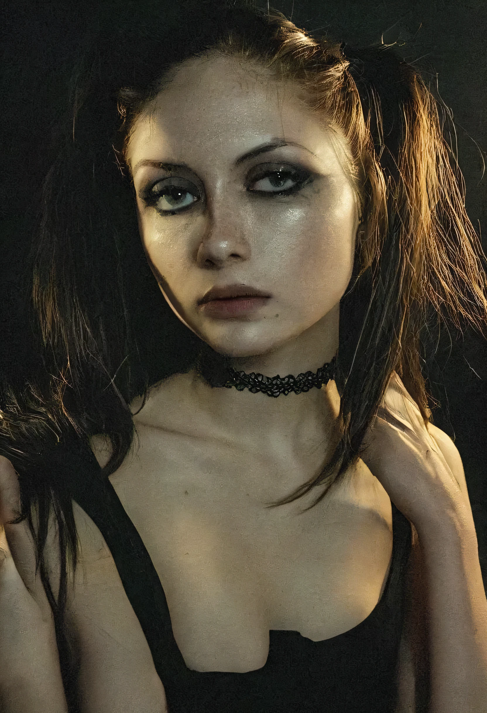 score_9,score_8_up,score_7_up,1girl,goth,pale skin,(freckles:0.6),(dramatic lighting:0.8),neon lighting,rembrandt lighting,noir,pinup,portrait,