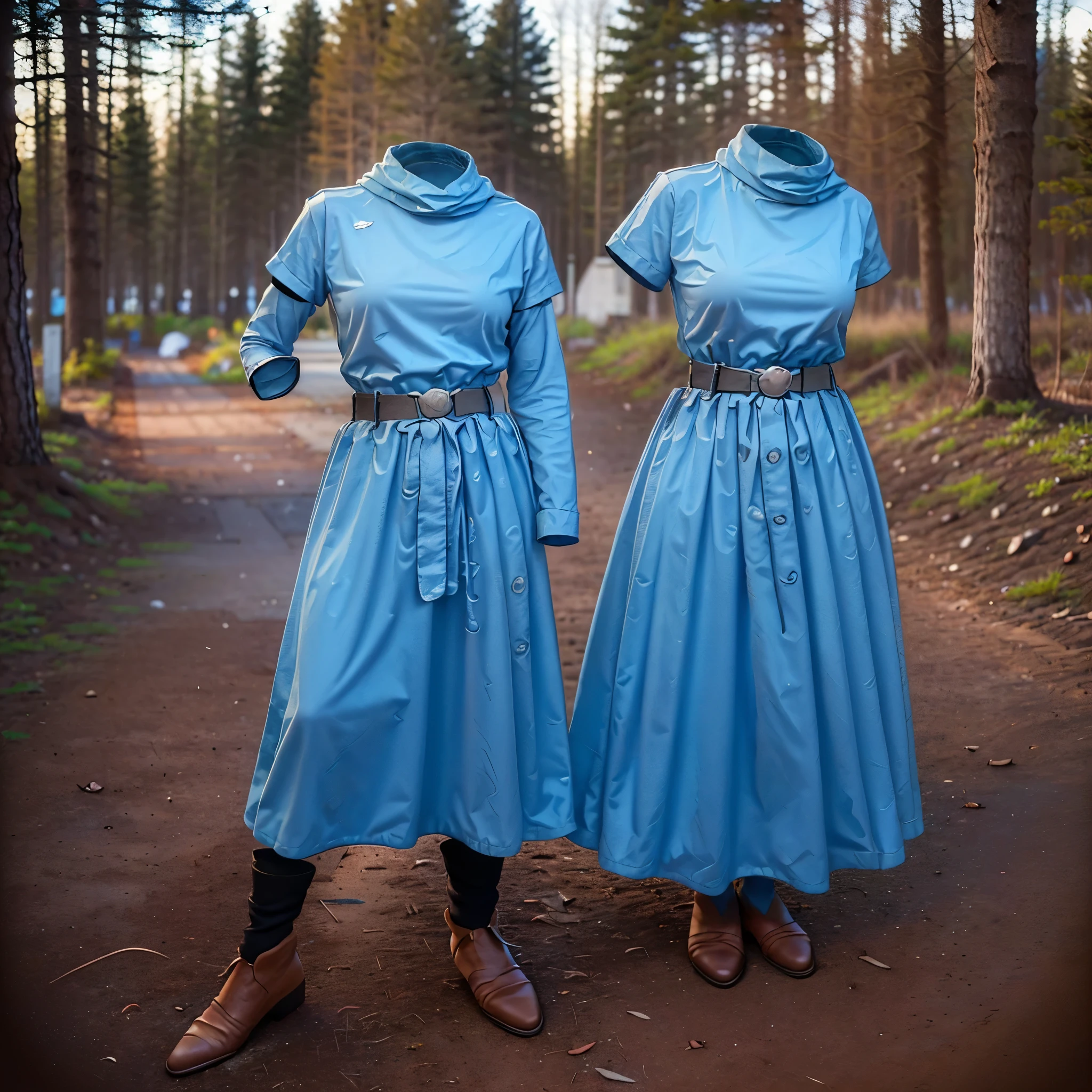 (8k, RAW photo, best quality, masterpiece:1.2), (realistic, photo-realistic:1.37), photon mapping, radiosity, ((Hasselblad photography)), physically-based rendering, (invisible, no humans, headless, faceless:1.5), barbara,cape,light blue dress,belt,socks,boots, (close-up shot of breast), in forest