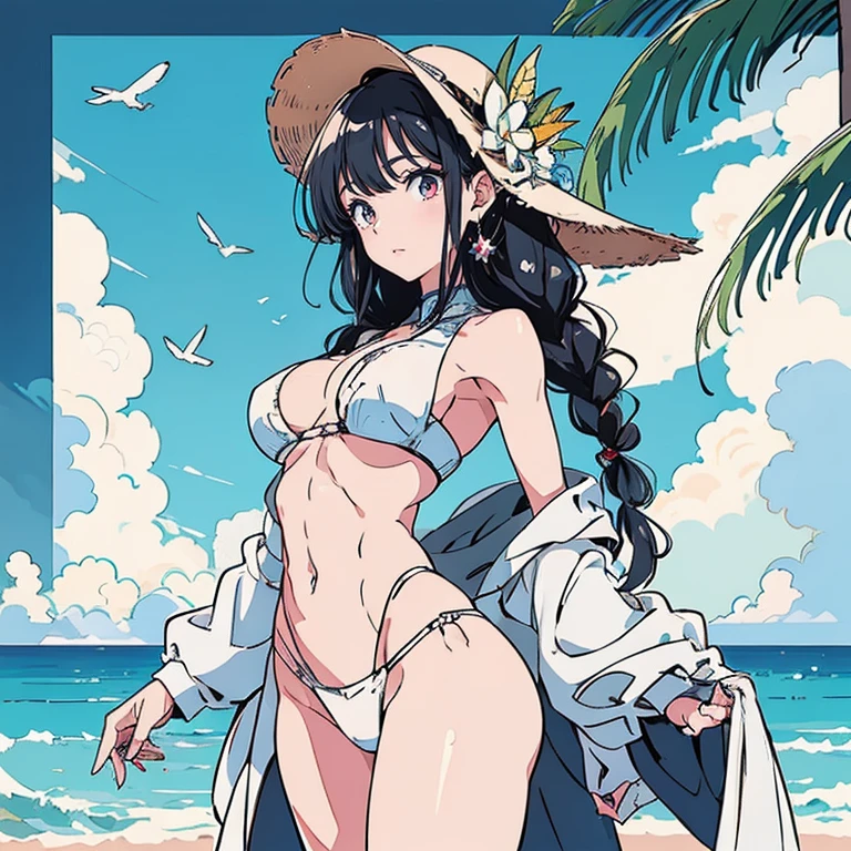 obra-prima, alta qualidade, alta resolução, rosto detalhado, transparente, sbikini, 1girl, Yae Miko, Yae Miko Genshin Impacto, Seios enormes, praia, foco na bunda, bikini blue, looking behind, Pose sexy, corpo exuberante, postura sedutora, pelos pubianos expostos, calcinha apertada, bunda grande, Perna de camelo, coxas grossas, corpo cheio, realista, bumbum grande, red hat, Conecte a bunda, , ficha, bumbum ficha, fim de tarde, starly sky, corpo suado, fundo preto