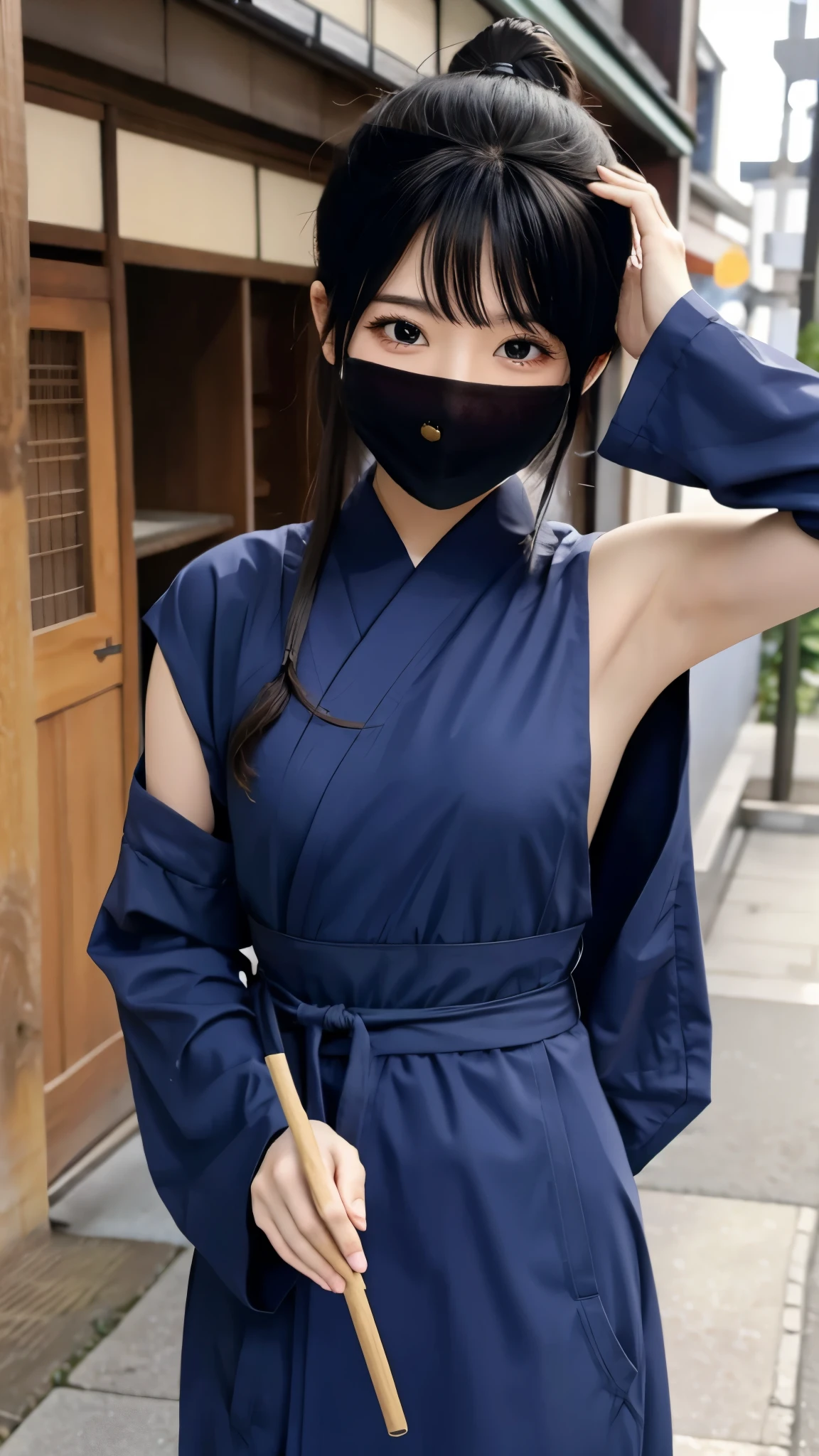 Beautiful Japanese Ninja Girl 、Mid-s、Cute Japanese Idol、do not' Doesn't Look Korean 、There are no Korean characteristics 、Unlike the Chinese、 No Chinese character 、 live action 、 film art style, cinematic lights that fit your body type , Lomography 、 short wolf cut hair、 athlete、I'm training and I'Meter thin、 sexy smile、 very big breasts、 Saggy Breasts 、nsfw、Immerse yourself in a world of lust and lasciviousness、 Very Tight Tiny Tube Tops 、 sexy model pose with legs spread out、 female ninja in quest、Japanese Naginata、autumn leaves、Ninja costumes 、Protected by scaly metal strips 。、 Assassin