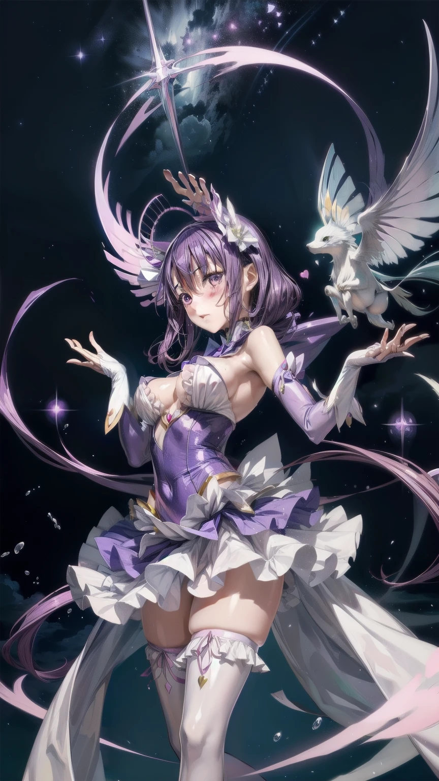 mimori byakuya, mahou shoujo, deep cleavage, magical long gloves, thighhigh