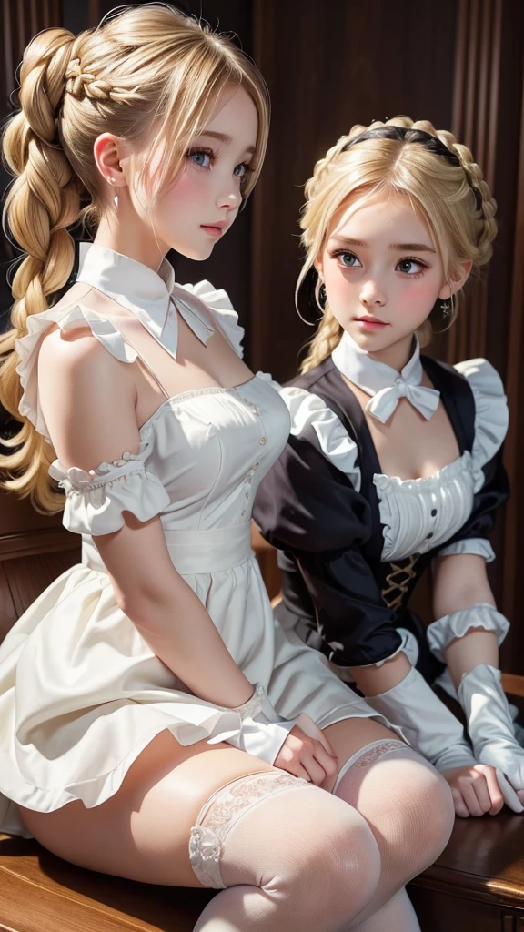 Florence Nightingale, (ballet clothes), sitting on a chair, smiling, ((realistic face)), white gloves, formal shirt, white tights, loose collar buttons, nipple bumps, long loose hair, face with herself, noble features, open legs, looking away, shyness, blushing (delicate illustration: 1.4), (Renaissance art: 1.4), (ultra high definition: 1.2), ( Photorealistic: 1.4), (8K, RAW photo: 1.2), (soft focus: 1.4), (18 years old: 1.3), (sharp focus: 1.4), beautiful face with attention to detail, pure rose face_V1