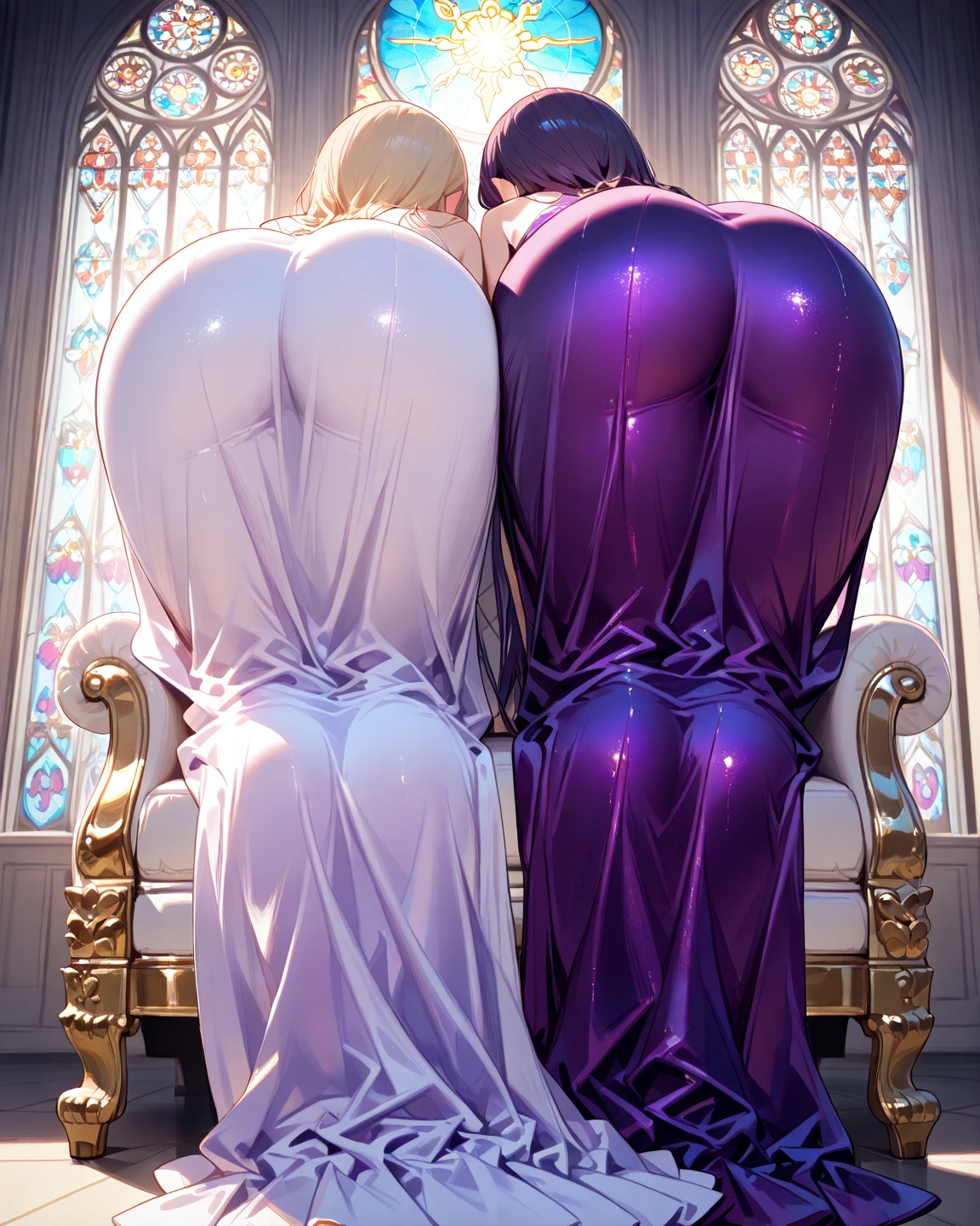 Beautiful woman with perfect features , long white hair that goes down to the butt, com olhos fechados , kneeling praying to God