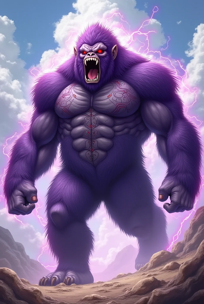 solo, breath (ultra detailed), a beautiful and detailed full size portrait of a female anthro gorilla, oozaru, brown fur, fur body, monkey tail, red eyes, close up view, glowing eyes, empty eyes, tail, bedroom eyes, detailed eyes, big body, sexy body, (wide body). goddess, kenket, Ross Tran,ruan jia, trending on artstation,foxovh, cenematic lighting, front view, big breaths, huge , big , big boos, big , day, tree, (((stone wall, rocks, seductive, pose, standing))), curvy figure, (((pink saiyan armor, black undershirt, black underwear, nipple outline)), angry, open mouth, blush,
