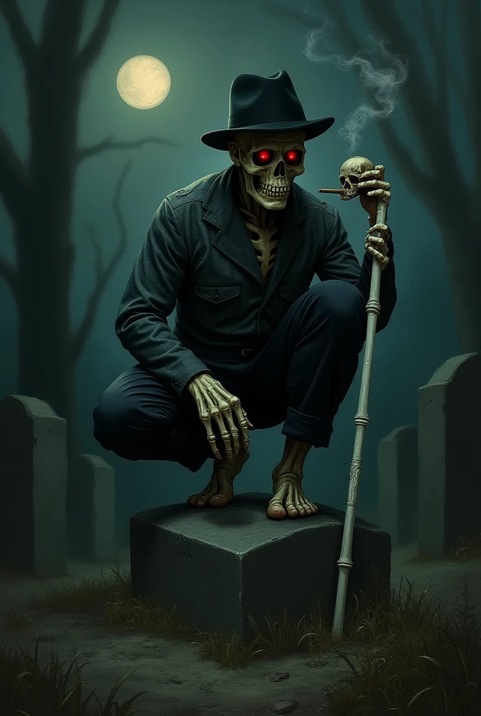 (Grim_Reaper in), (Skeleton_Monster), sits at a table, view the viewer, playing chess, Thinking, Confident demeanor, Masterpiece, Top quality, Best quality, High quality, Ultra-detailed, fire in the background, Vibrant colors, Solo, Extremely detailed