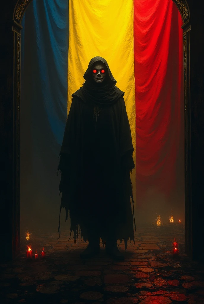 Ghost wearing a mask and behind him the Mauritanian flag