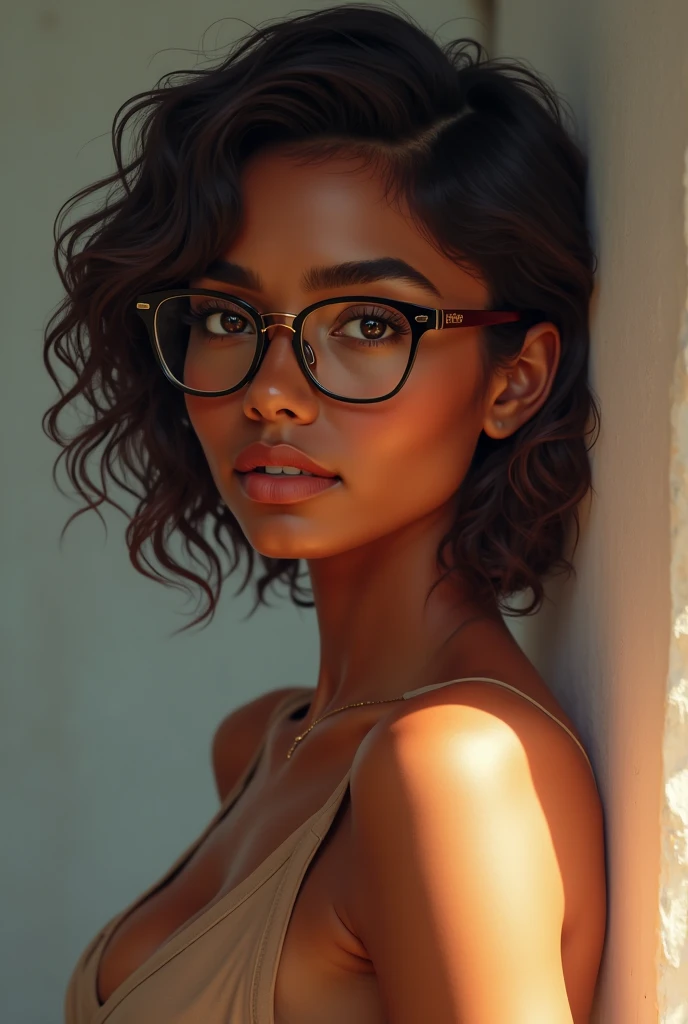 short light skinned black female, long curly with no frizz brown hair, glasses, freckles, brown eyes, no imperfections