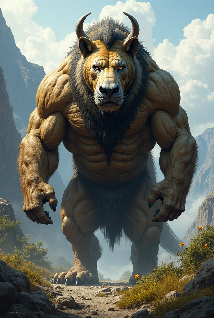 hipoo stading on lion 