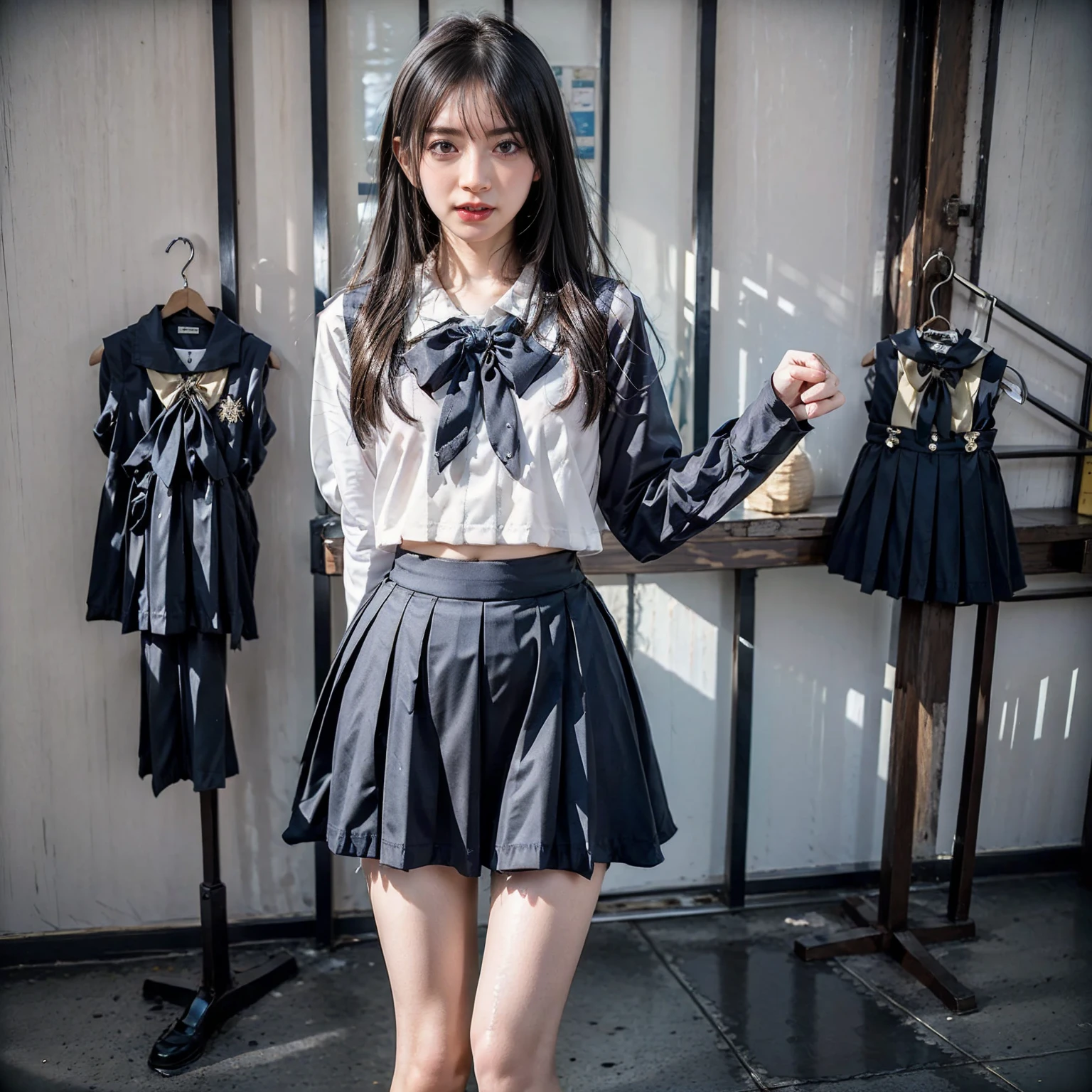 The highest quality shooting 、White lace panties 、(((Two Women)))、 Thin rope、Tying up the body 、 (((Black collar))) 、 Skirt Roll Up 、 Two Women、White School Uniform、(((audience))) 、a sailor suit 、Dark blue pleated skirt 、Medium length pleated skirt 、student clothes 、 Collar with a leash 、Cowboy Shot 、is crying 、Portraits are prohibited 、blushed face 、field day 、Cultural Festival 、Man's Festival 、An amusement park、 poneyTail 、(((audience))) 、 A dark-haired 、Low angle full body photo 、Sad look、 Black hair, shining beautiful skin , Sweat, collar and chain accessories, beautiful black pupil and hair, Detailed expression , beautidful eyes