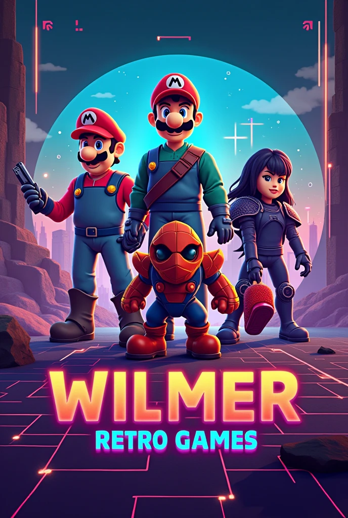 YouTube thumbnail with retro game characters and with the name WILMER RETRO GAMES