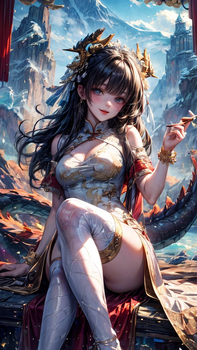 Amazing resolution、High resolution、(masterpiece:1.4)、super detailed、vivid details、1 female、queen of dragons、prairie landscape