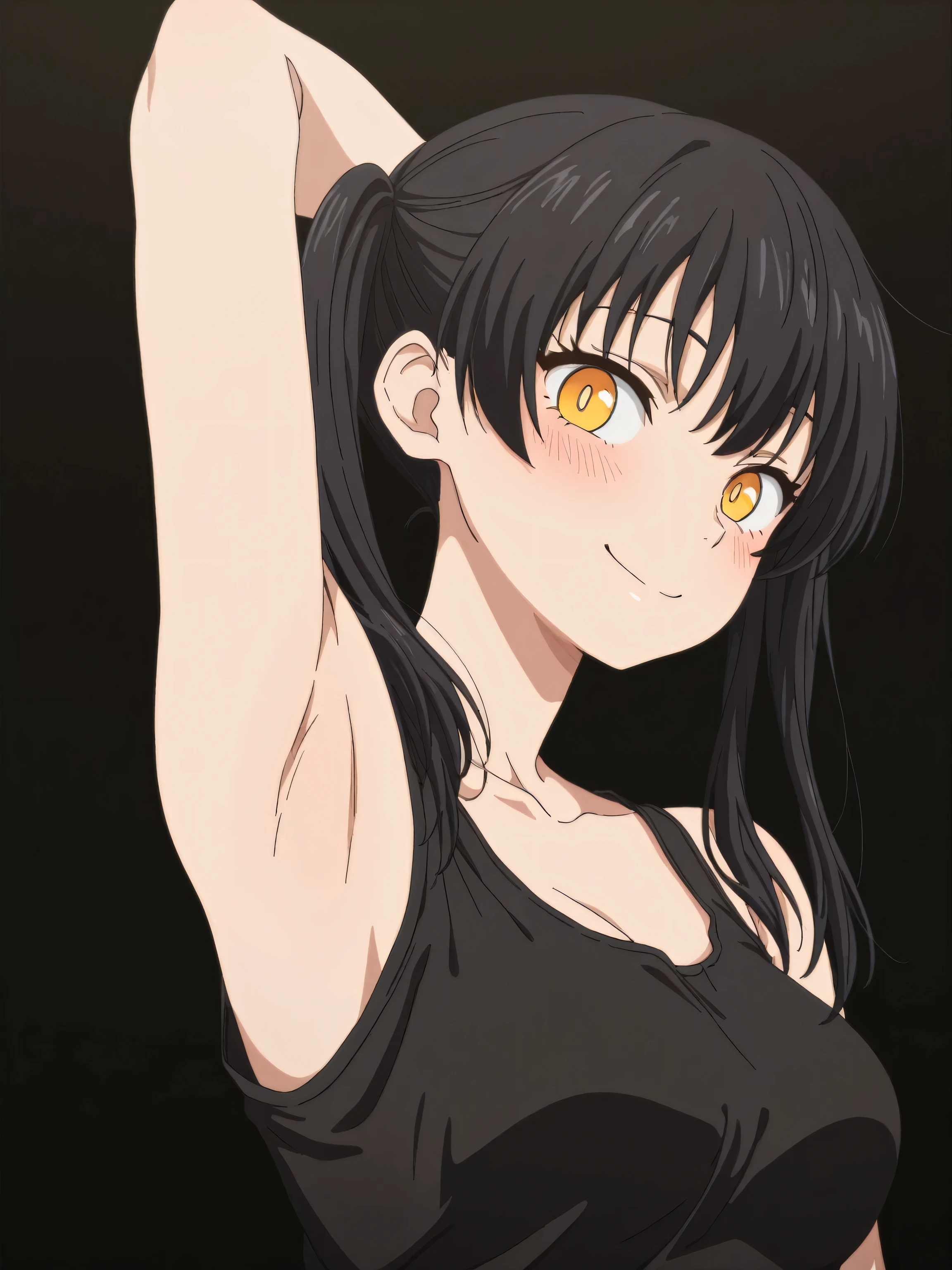 Anime girl with black hair and yellow eyes posing for a picture - SeaArt AI