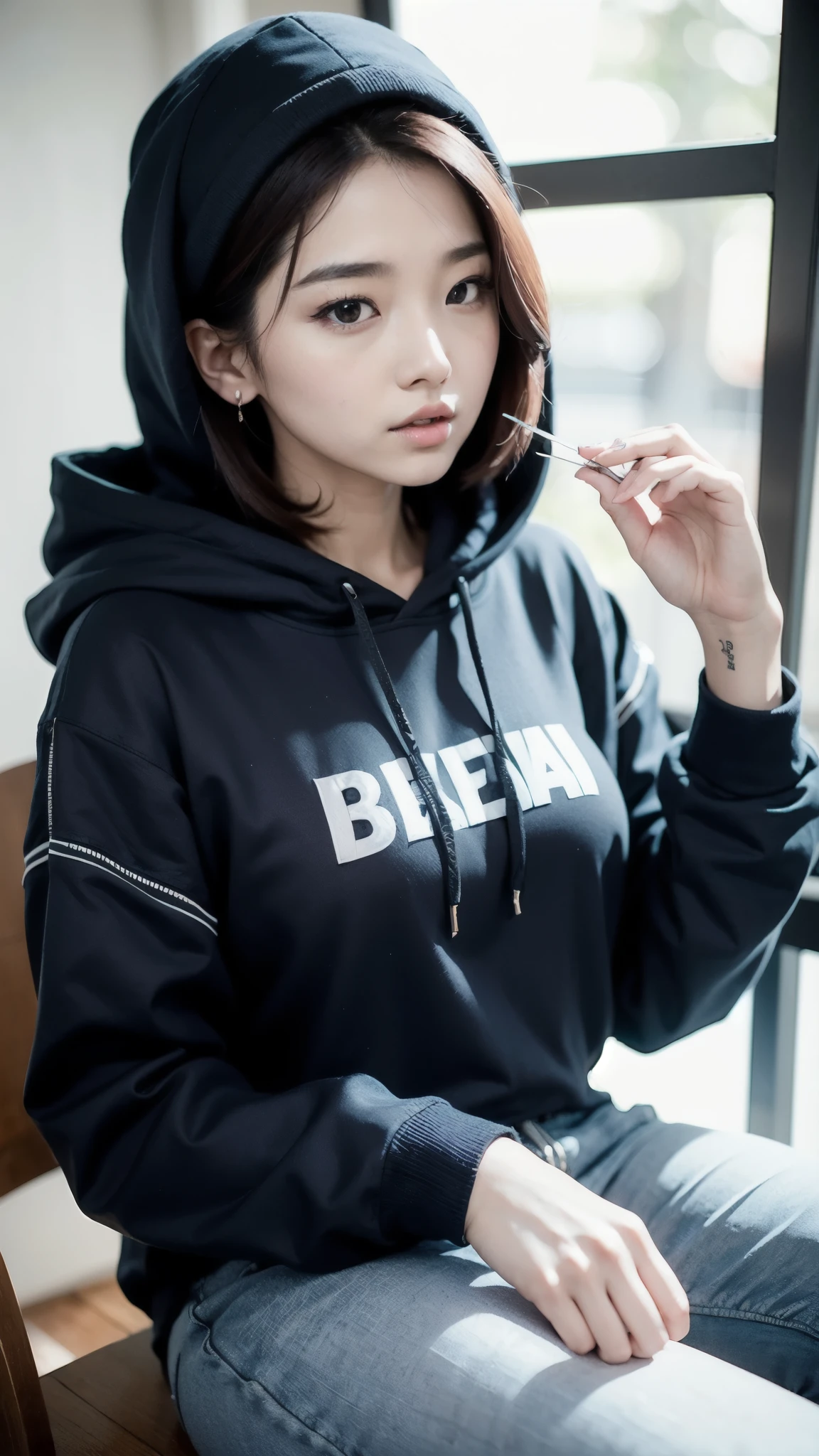 raw photo, inside train, sitting, spread legs, pale skin, delicate face, short wavy hair, freckles, legs spread:1.2, wide thigh gaps:1.2, hoody, laced underwear, best quality, 16k, masterpiece