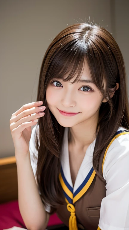 bright表情、Realistic:1.32、Highest quality、超A high resolution、最も美しい日本のgirlの写真、Cute and beautiful face details、Small face、美しいbangs、14 years old、Shine, fair, Shine肌、Hair gets tangled in the face、(girl1Only people:1.3)、顔まで伸びるbangs、bangs、Hair between the eyes、Attractive brown silky hair、bright、彼女の澄んだ瞳は魅力的にShine、Cute pose、Highest quality、Confused、((The cutest girl in the world))、Japanese、((Summer Uniforms for Students:1.3))、((Open shirt:1.3))、(low waist pleated skirt)、Newest Brands、(Side Half Up:1.3)、(Thin ribbon)、Nice and cute、An innocent smile、nice smile、Cleavage、(Big Breasts:1.3)、(Cute nipple showing:1.3)、Brown Hair、Tight waist、Beautiful eyes in every detail、View your viewers、Upper Body、Face close-up、Front view、