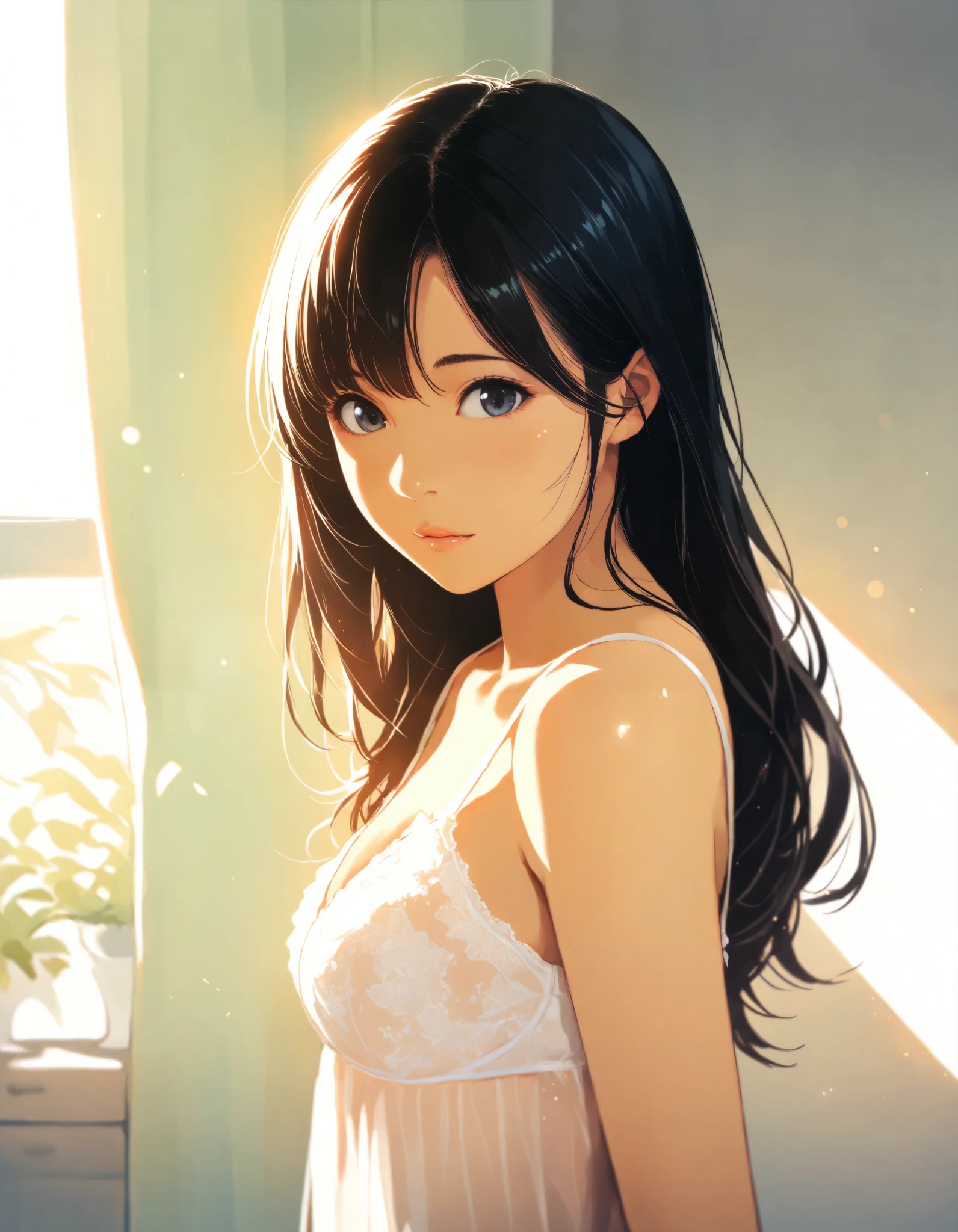 masterpiece, high score, great score, absurdres, 1girl, final fantasy, lingerie, bedroom, morning sunshine, year 2016, upper body